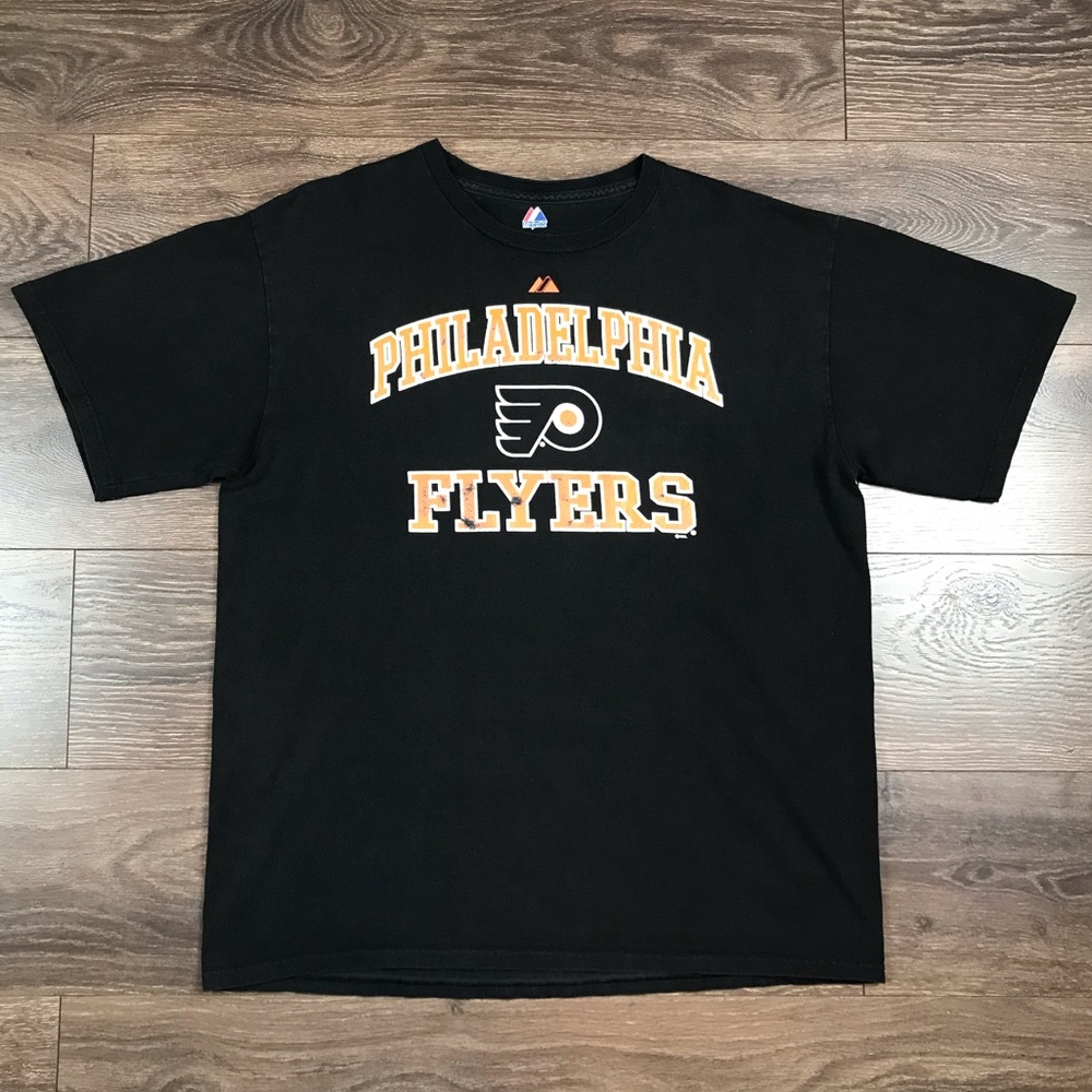 Majestic Mens NHL Philadelphia Flyers Black Retro Crewneck Shirt Size Large